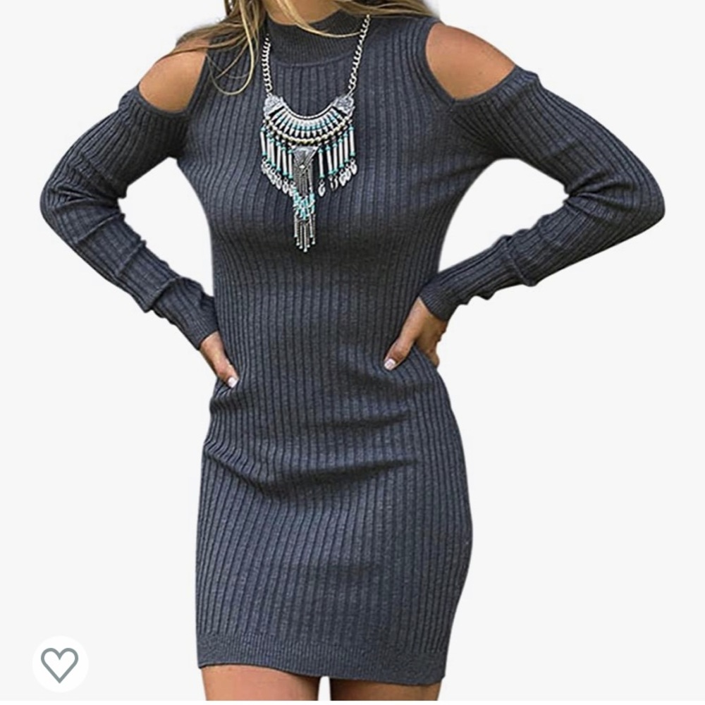 Mock neck count off shoulder sweater dress